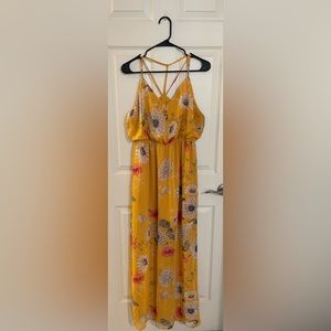 Golden yellow floral strappy maxi dress